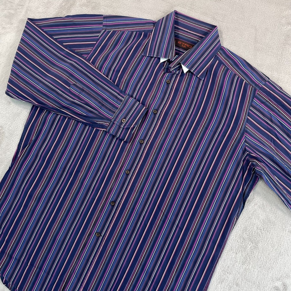 ETRO Milano Dress Shirt 42 16 Large Multi Striped Long Sleeve Italy Made CEO